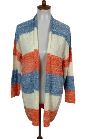 Entro Womens Knit Cardigan Sweater Small Open Front Striped Boho Cozy thumbnail 1