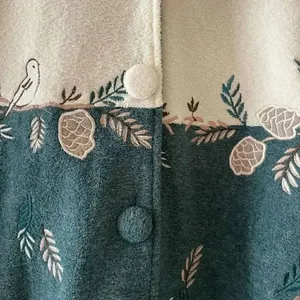 Vintage Teddi Cabin Fever Women's Fleece Novelty Print Teal Embroidered Birds M thumbnail 9