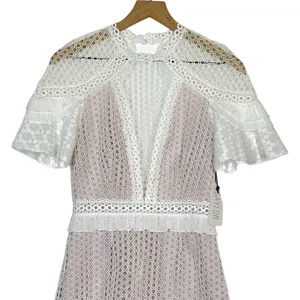 NEW Saylor Luka Mini Dress Women's Size Small White Floral Lace High Neck Lilac thumbnail 8