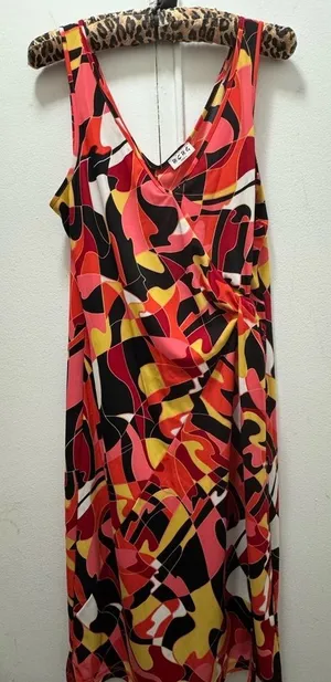 Y2K 90s BCBG Paris Kaleidoscope Side Knot Dress XL thumbnail 1
