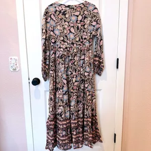 Billabong Boho Floral Maxi Dress Medium 3/4 Sleeve Cottagecore Peasant‎ Prairie thumbnail 3