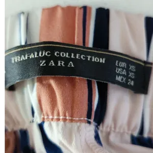 Zara Trafaluc Pink & White Striped Wide‎ Leg Cropped Pants Women's XS thumbnail 10