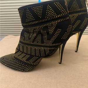 Thalia Sodi Black and Sparkling Gold beaded throughout Heeled Booties! thumbnail 2