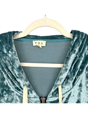 POL Crushed Velvet Zip-Up Hoodie Front Pockets Size Large Cozy Chic Loungewear thumbnail 3