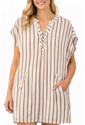 Viola Borghi made in Italy striped lace up tunic coverup thumbnail 1