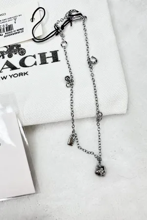 NEW Coach Charm Chain Bracelet Silver Tone Heart Love Jewelry With Pouch Gift thumbnail 1