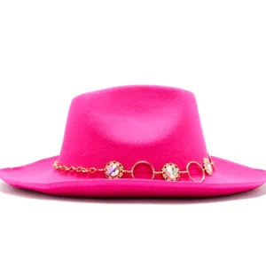 Cowgirl Cowboy Rhinestones Trim Rodeo Queen Fedora - Pink thumbnail 3