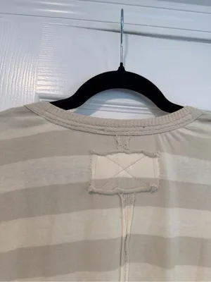NWOT Free People We The Free Size S Tan Cream Striped Thermal Knit V Neck Top thumbnail 10