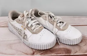 Puma Carina 2.0 Laser Cut Flowers Sneakers White Gold Logos Athletic Feminine 7 thumbnail 1