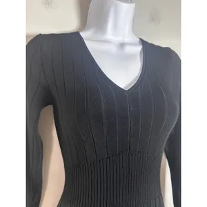 Banana Republic Aicha Maxi Sweater Dress Black Ribbed V-Neck Long Sleeve XXS‎ thumbnail 6