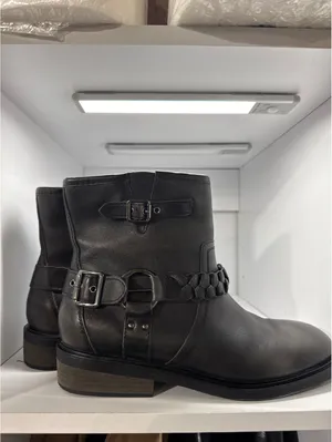 Crown Vintage Black Leather Ankle Boots with Braided Strap thumbnail 8