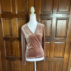 Madewell Long Sleeve Wrap Shirt Velvet‎ V-Neck Small Top Dressy Warm Ash thumbnail 3