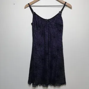 Women‎ Fairy Grunge Whimsigoth Babydoll Slip Dress Purple Black Spiderweb Goth thumbnail 2
