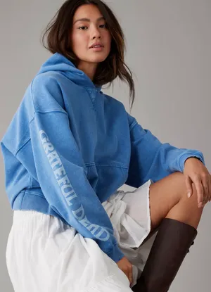 Grateful Dead American Eagle "Seriously Lived-In" Hoodie Washed Blue Women’s XS thumbnail 1