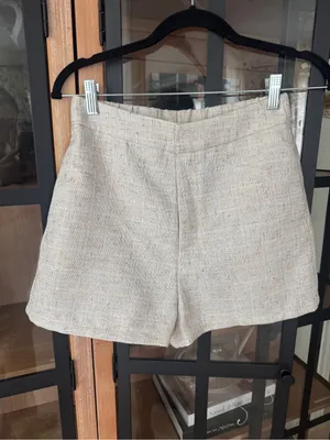 Commense tweed apricot shorts high rise beige neutral textured thumbnail 2
