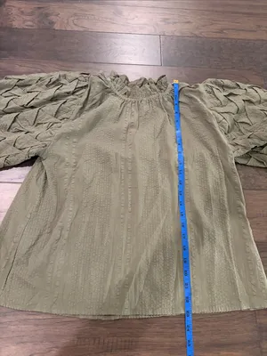 New With Tags THML Puff Sleeve Olive Top Sz S thumbnail 10