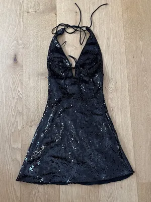 NIA Mini Dress Halter Neck Sequins Rodeo Size XS Black thumbnail 1