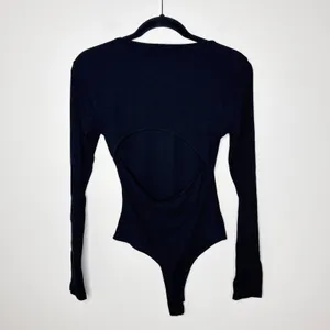 Bohme Noelle Ribbed Open Back Black Bodysuit Medium Long Sleeve‎ Chic Classic thumbnail 4
