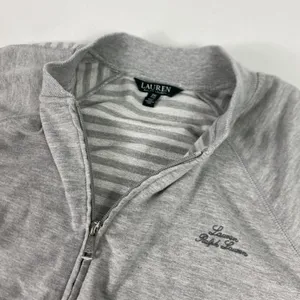 Lauren Ralph Lauren Jacket Womens‎ 2X Gray Full Zip Knit Striped Sleeve Logo thumbnail 2