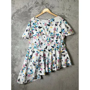 Lane Bryant Floral Asymmetrical Peplum Top Flutter Sleeve Cotton Size‎ 18 NEW thumbnail 3