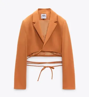 Zara 2 piece Tangerine Tied Crop Blazer and Skort thumbnail 10