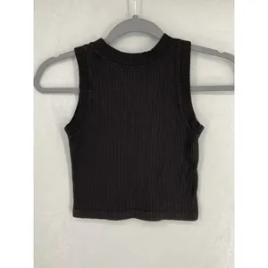 Aura Womens Tank Top Ribbed Seamless Cropped High Neck Black S/M thumbnail 3