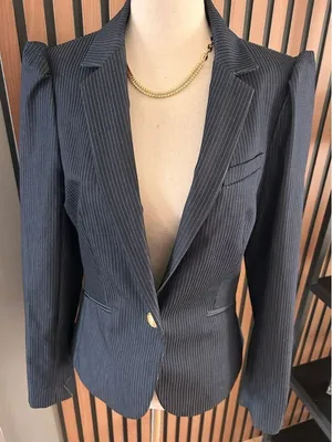 Express blue stippled blazer with puffy shoulders work blazer size 6 new thumbnail 1