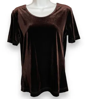 Vintage Velvet T-Shirt Brown Short Sleeves Crew‎ Neck Women Size Small Mushroom thumbnail 1