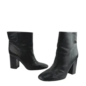 Vince Women's Black Leather Block Heel Round Toe Slip On Classic Ankle Boots 8 thumbnail 5