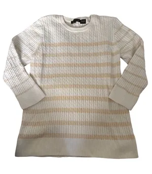 JEANNE PIERRE Cream and White Striped Cable Knit Sweater thumbnail 1