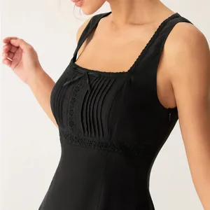 Rihoas Black Square Neck Ruched Slip Midi Dress thumbnail 2