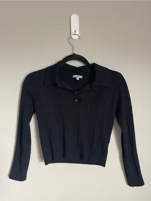REFORMATION | Black Hermia Regenerative Merino Ribbed Polo Knit Sweater Sz M thumbnail 2