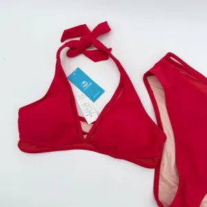 Cupshe Womens Red Mesh Trim Halter Bikini Set High Waist Two Piece Small‎ NEW thumbnail 3