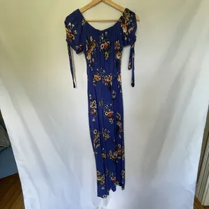 Band of Gypsies Floral Maxi Dress XS Blue Women Off Shoulder Tie Sleeve thumbnail 9