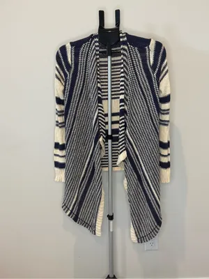 Lucky Brand Women’s M Navy Cream Striped Waterfall Cardigan Open Front Sweater thumbnail 2