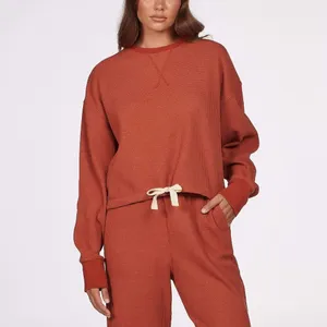 Charlie Holiday Rust Waffle Knit Sweatshirt Wide Leg Pants Lounge 2 Piece Set thumbnail 5
