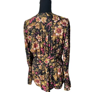 By Anthropologie Deep-V Floral Tunic Top Medium Women’s Black Motif OB1596837 thumbnail 3