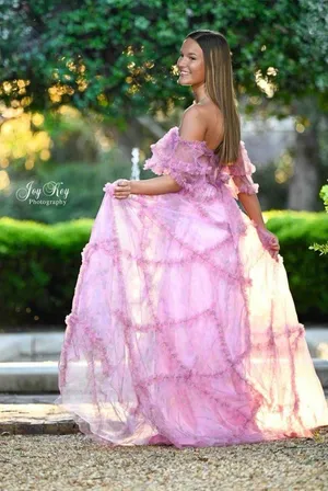 Coya Collection Dillards Pink Floral Chiffon Gown thumbnail 3