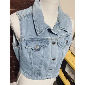 Faded Glory Womens Light Wash Denim Vest Cropped Button Up Cotton Blue Size M thumbnail 2