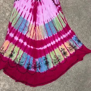 Pink INGear tie-dye sleeveless umbrella dress featuring black floral embroidery. thumbnail 2