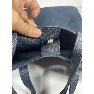 ULTA Beauty Navy Blue Faux Leather & Suede Tote Bag Shoulder Purse Magnetic Snap thumbnail 3