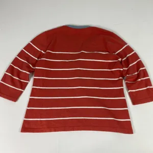 J McLaughlin Shirt Womens Large Red Stripe‎ 3/4 Sleeve Henley Chambray Trim Top thumbnail 9