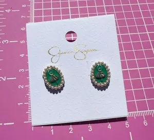 Jessica Simpson Earrings gold tone pearls around green ballerina stubs thumbnail 6