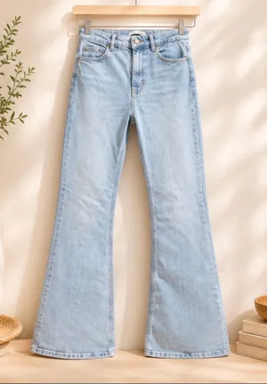 Zara High Waisted Flare Jeans Light Wash Size 6 EUR 38 thumbnail 1