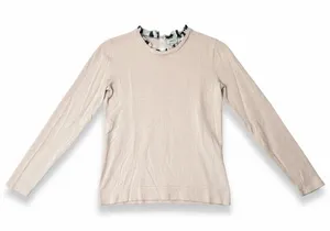 J.Crew Women's Light Pink Cotton Ruffle‎ Gingham Trim Keyhole Sweater Small thumbnail 1