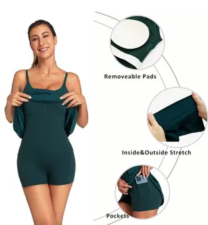 OVRUNS Women's Tennis Dress Built-in Bra & Shorts Exercise Workout Golf Athletic Dress with Pockets thumbnail 2