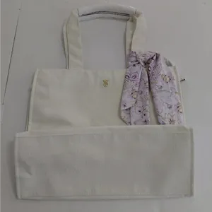 Victoria's Secret Large Ivory Jacquard Shoulder Canvas Tote Bag Work Travel thumbnail 8