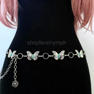 Silver Y2K Western Butterfly Turquoise Chain Belt, Fits 24-42 Inches, X7GA1343 thumbnail 2