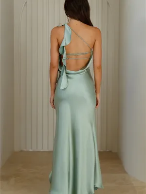 Selfie Leslie Jayda One Shoulder Ruffle Trim Maxi Dress Sage NWT Size XXL thumbnail 16