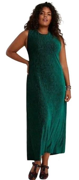 Anthropologie Maeve Twist-Back Velvet Holly Green Sleeveless Midi Dress thumbnail 1